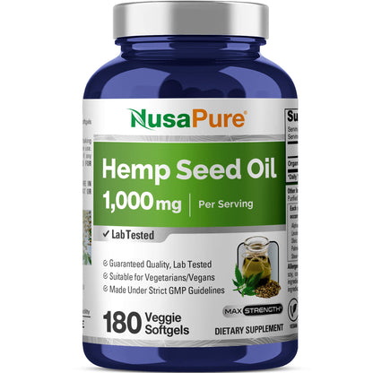 NusaPure Hemp Oil 1,000mg Per Serving, 180 Veggie Softgels, Non-GMO, Vegan NusaPureBuy Supplements Australia