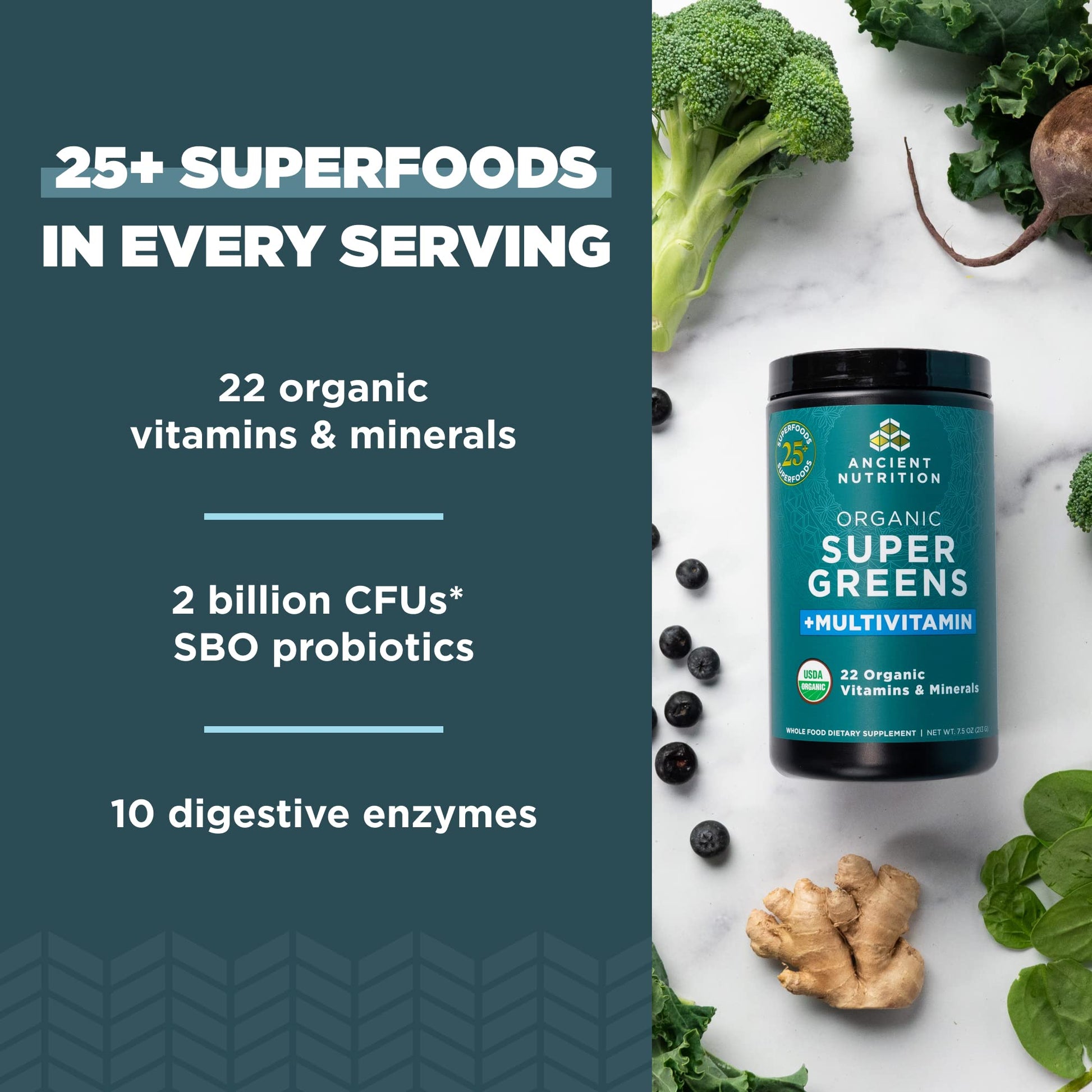 Ancient Nutrition, Vitamin Powder, One Bottle Made from Real Fruits, Vegetables and Herbs, for Digestive and Energy Support, 25 Servings, 7.5oz Ancient NutritionBuy Supplements Australia