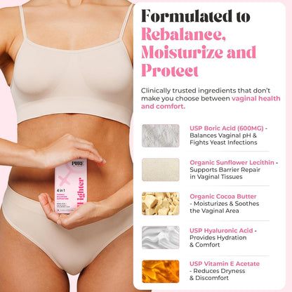 PURE WOMAN - pH-ighter Vaginal Boric Acid Suppositories for Women - Hyaluronic Acid - 4 in 1 Vaginal Suppositories for Discomfort, Dryness, Odor & pH Balance- Full Vaginal Health Care - 7pk PURE WOMANBuy Supplements Australia