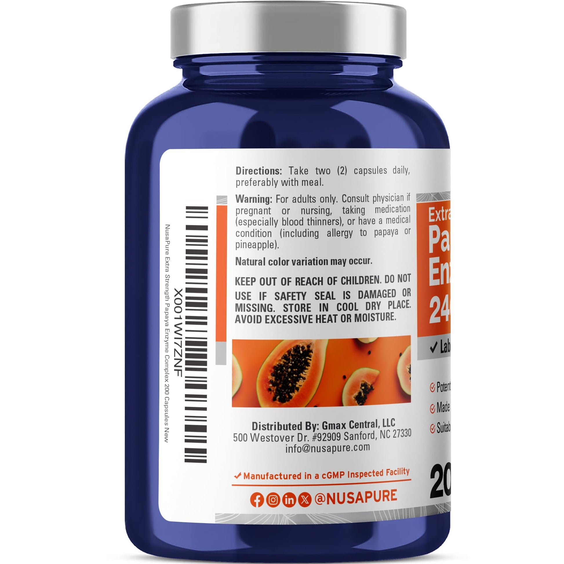 NusaPure Papaya Papain Enzyme Complex 240,000 PU - 200 Veggie Caps - Suitable for Vegetarian, Vegan Non-GMO NusaPureBuy Supplements Australia