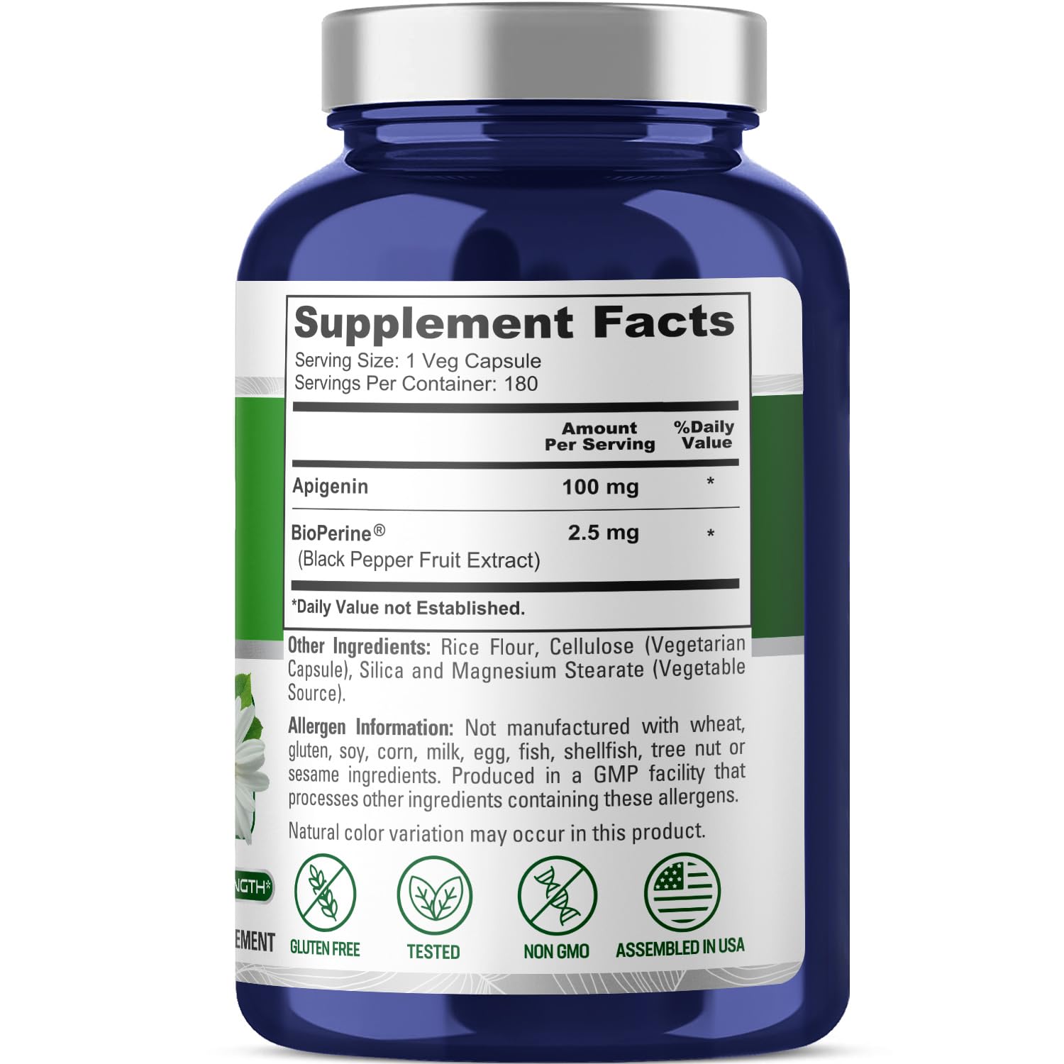 NusaPure Apigenin 100 mg per Capsule 180 Vcaps - Bioperine (Non-GMO, Gluten Free) NusaPureBuy Supplements Australia