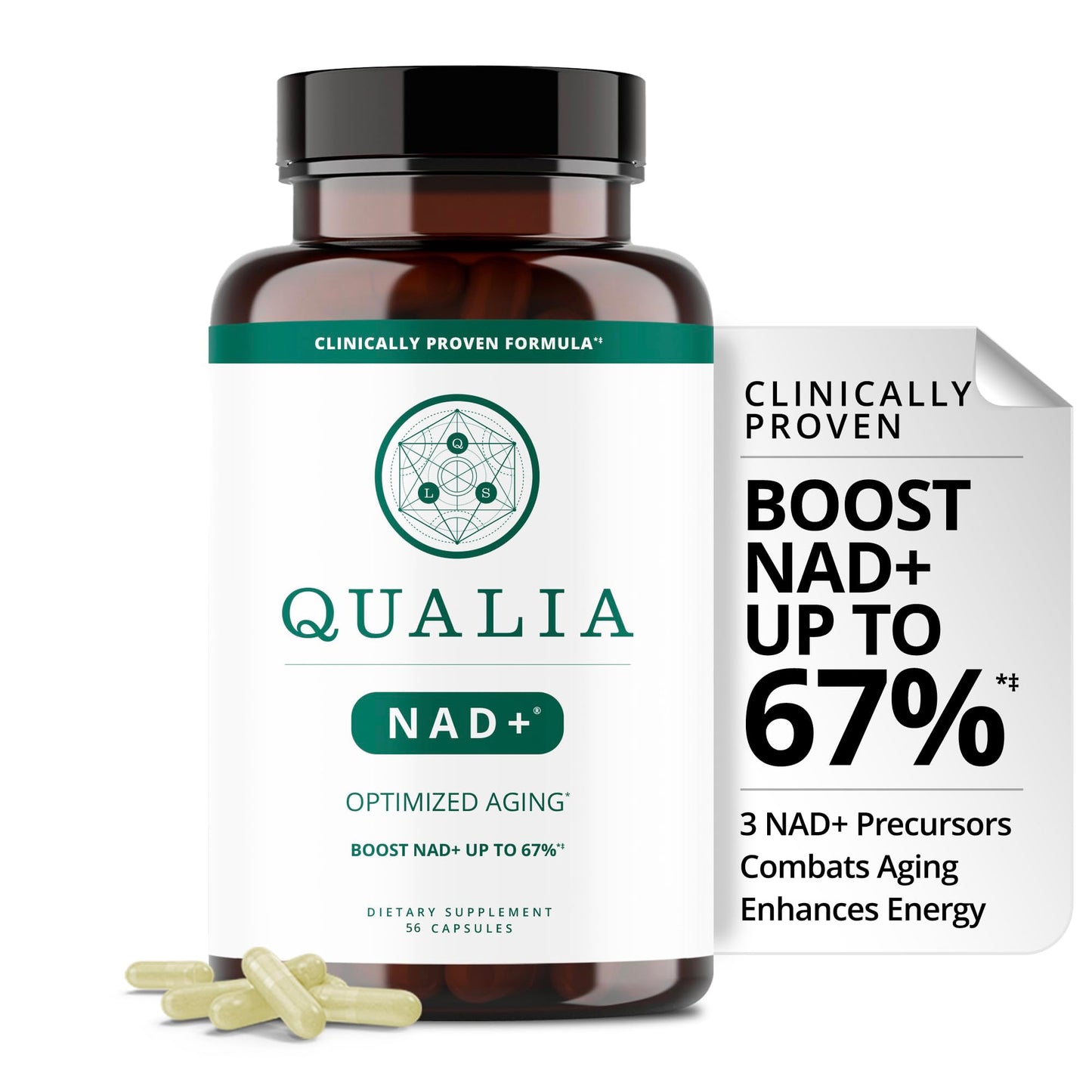 Qualia NAD Supplement — Clinically Proven to Boost NAD+ up to 67%. Optimized Aging, Energy, Focus. Elite Ingredients Nicotinamide Riboside (NIAGEN), Niacin, Niacinamide (1 Month Supply) QUALIA LIFE SCIENCES buy supplements Au