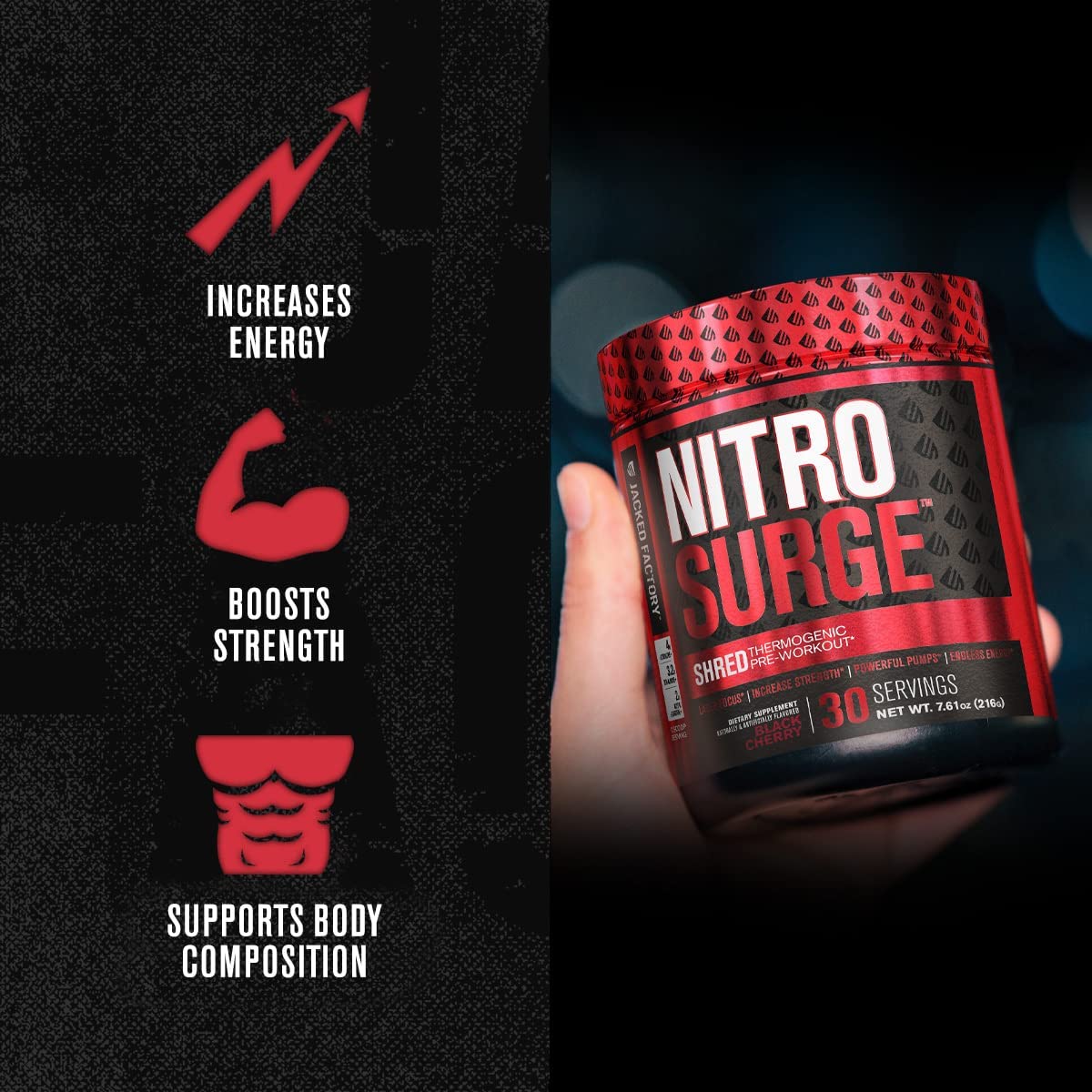 Jacked Factory NITROSURGE Shred Pre Workout Supplement - Energy Jacked FactoryBuy Supplements Australia