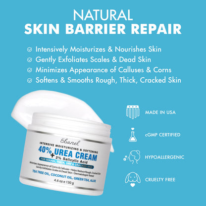 Ebanel Urea Cream 40% plus Salicylic Acid 2%, Foot Cream for Dry Cracked Heels Feet Knees Elbows Hands, Foot Dead Skin Cuticle Callus Remover Toenail Softener, Keratolytic Skin Barrier Repair, 2-Pack Ebanel buy supplements Au