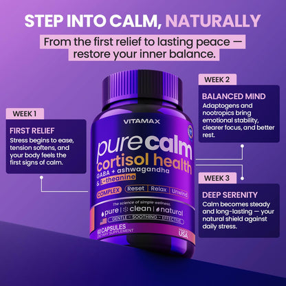 Vitamax Pure Calm Cortisol Supplements for Women - L Theanine, Ashwagandha, GABA for Relaxation, Mood & Stress Support with Ginkgo Biloba, Bacopa Monnieri, 5-HTP – Non-GMO, Made in USA – 60ct VitamaxBuy Supplements Australia