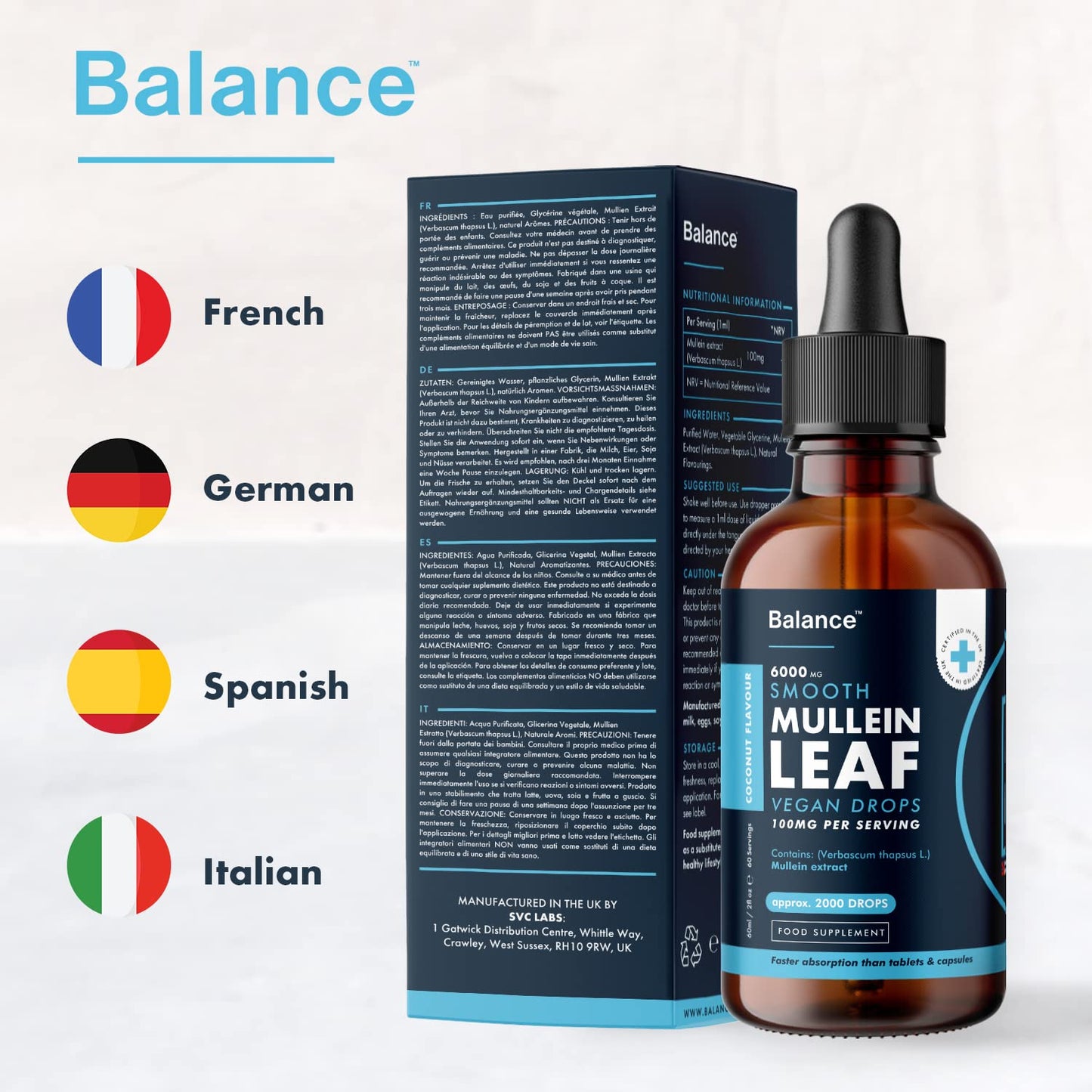 Balance Mullein Leaf Liquid Drops - 60ml for 2 Month Supply - High Strength - Vegan BalanceBuy Supplements Australia
