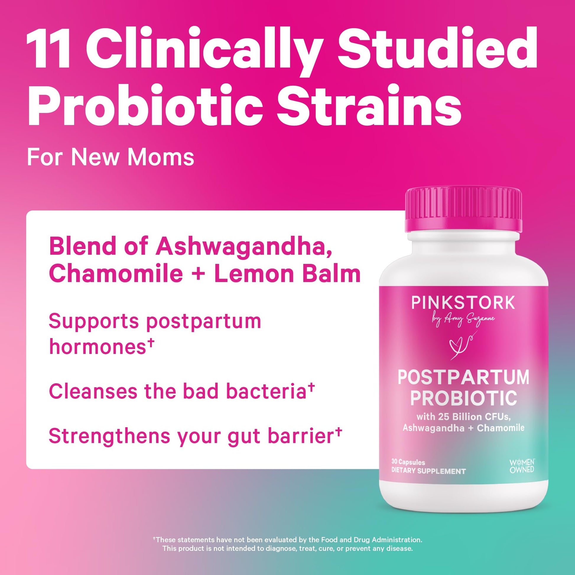 Pink Stork Postnatal Multivitamin + Probiotics with Vegan DHA, Ashwagandha, Iron, Folate, B12 - Supports Hormone Balance, Postpartum Recovery, Gut Health, & Digestion - Pack of 2 Pink StorkBuy Supplements Australia