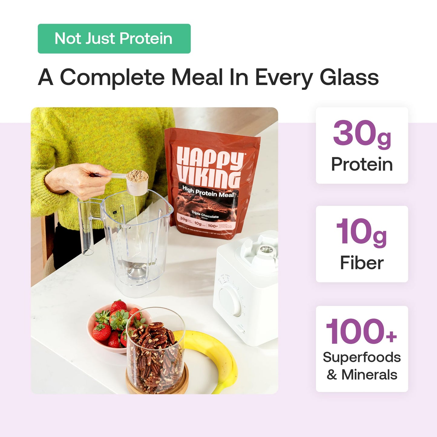 Happy Viking Plant-Based Protein Powder +100 Superfoods Vanilla Meal Replacement Shake, Created by Venus Williams, 30g Plant Protein, 10g Fiber, Vegan, Gluten-Free, Non-GMO, 15 Meals
