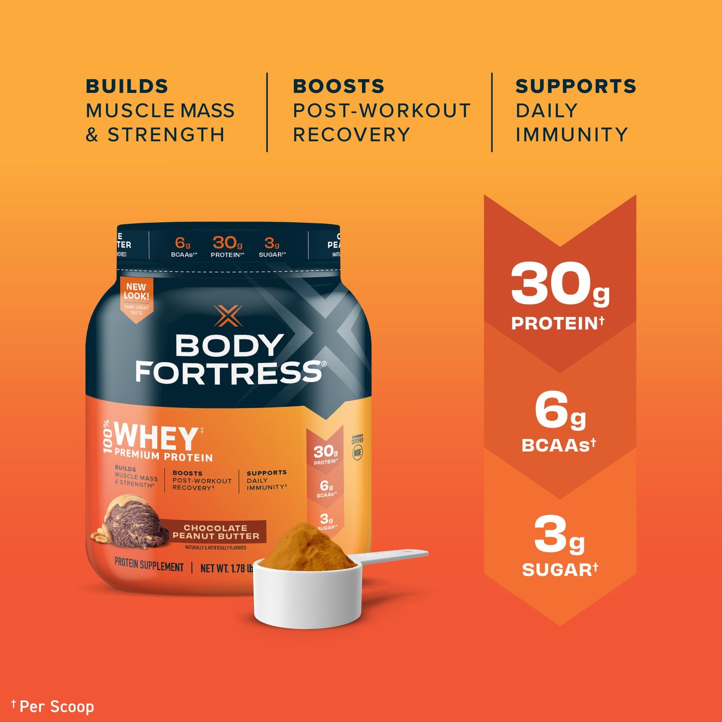 Body Fortress 100% Whey, Premium Protein Powder, Chocolate Peanut Butter, 1.78lbs Body FortressBuy Supplements Australia