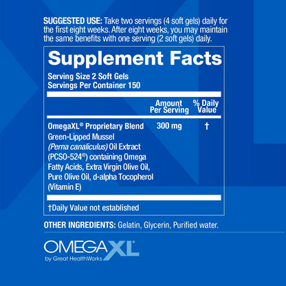 OmegaXL Joint Support Supplement - Natural Muscle Support, Green Lipped Mussel Oil, Soft Gel Pills, Drug-Free, 300 Count OmegaXLBuy Supplements Australia