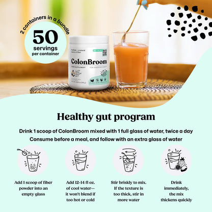 ColonBroom Psyllium Husk Powder - Colon Cleanse for Bloating Relief & Gut Health - Fiber Powder Drink - Easy to Mix - Vegan, Gluten Free, Non-GMO - Strawberry & Tropical Fruits (2 Pack) ColonBroomBuy Supplements Australia