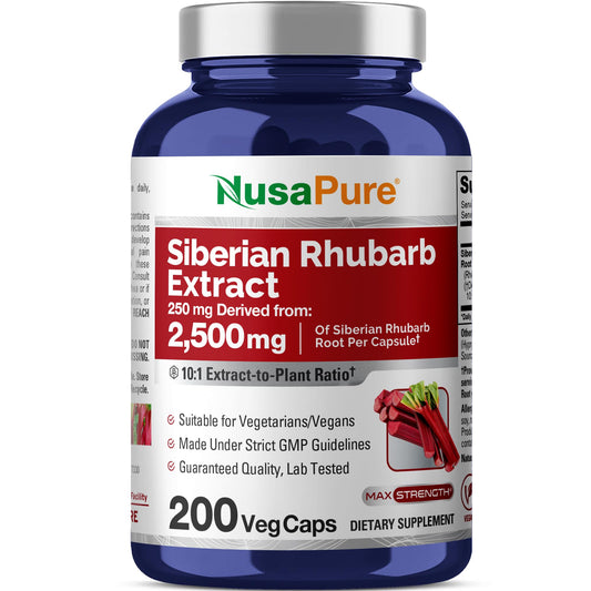 NusaPure Siberian Rhubarb 10:1 Extract, 250 mg Equivalent to 2,500mg - 200 Veggie Capsules (Vegetarian, Non-GMO, Vegan) NusaPureBuy Supplements Australia