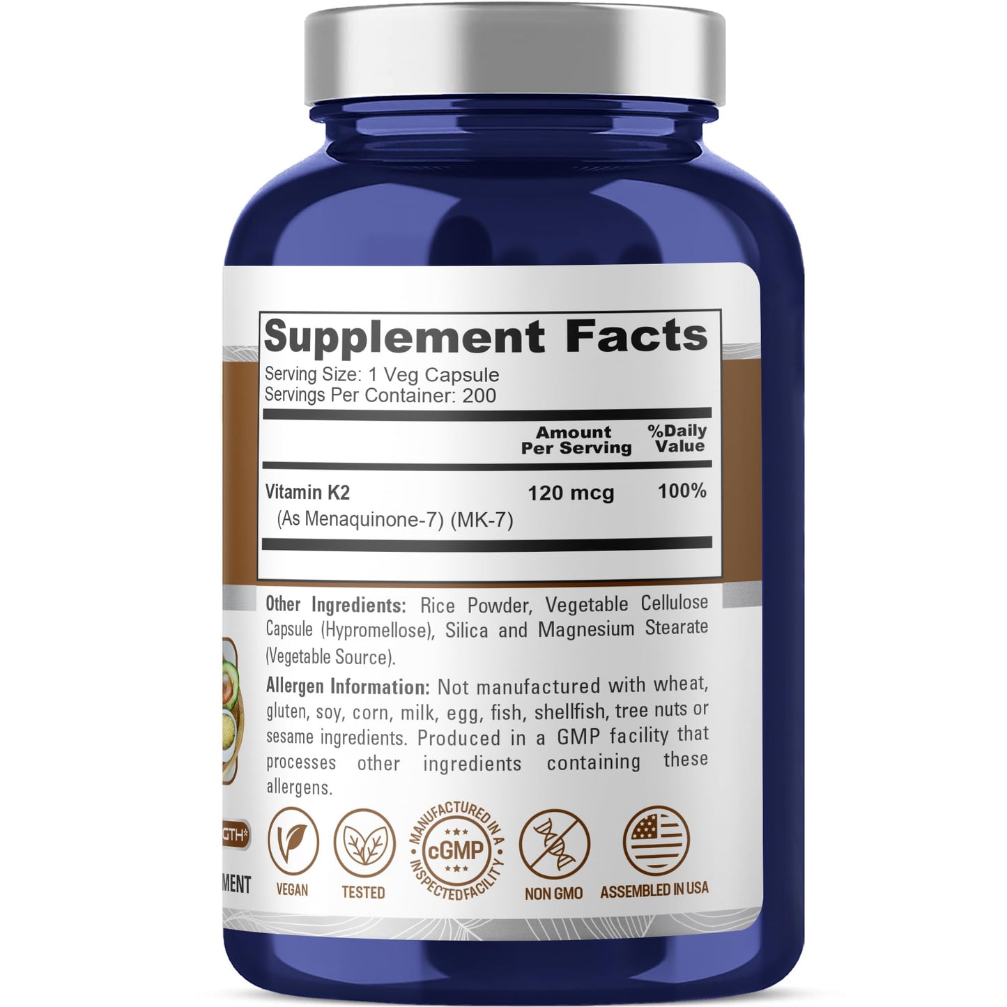 NusaPure Vitamin K2 MK7 120 mcg 200 Veggie Caps (Soy Free, Non-GMO, Vegan) NusaPureBuy Supplements Australia