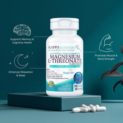 Kappa Nutrition Powered by Magbrain™ Magnesium L-Threonate Plant-Based, 420mg Elemental Magnesium (3 Capsules) from 2,253mg, 120 Vegan Capsules, Brain, Sleep & Muscle Support. KAPPA NUTRITIONBuy Supplements Australia