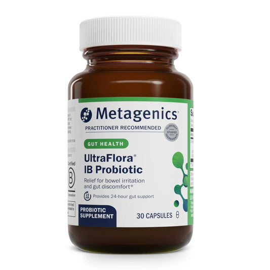 Metagenics UltraFlora IB Probiotic - 60 Bil. CFU - Relief for Occasional Intestinal Distress* - Supports Digestive Health, Bloating & Gut Balance* - Lactobacillus & Bifidobacterium Blend - 30 Capsules Metagenics buy supplements Au