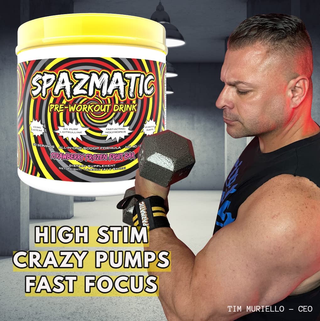Spazmatic Pre-Workout Powder - 400mgs Caffeine - 6 Grams Pure Citrulline for Muscle Pumps- Fast Acting Focus - 30 Full Servings - All-In-1-Scoop Formula