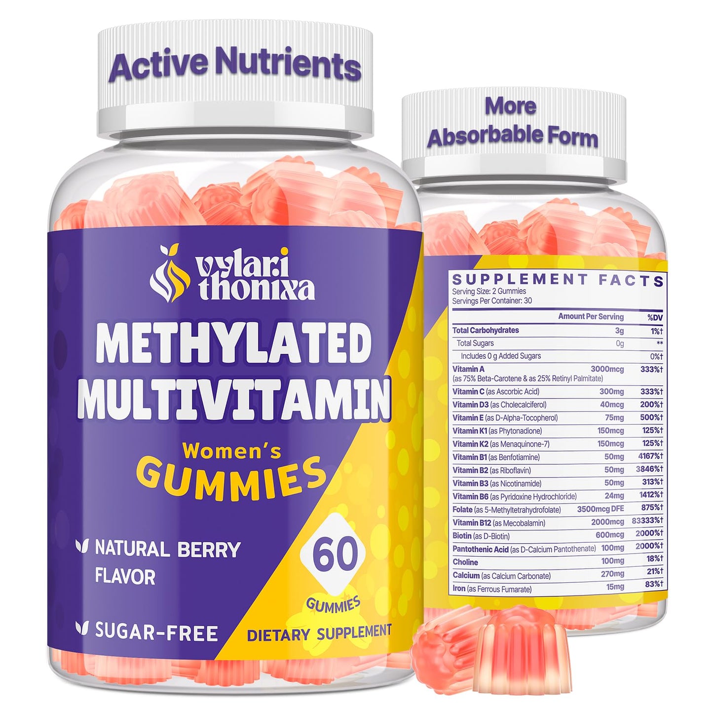Vylarithonixa Methylated Multivitamin Gummies for Women – MTHFR Supplement Contains Methylfolate, Methylated B12, TMG & Vitamins A C E K – Energy, Immune & Skin Support VylarithonixaBuy Supplements Australia