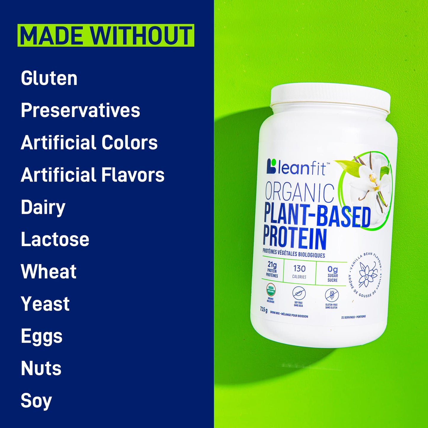 LeanFit Organic Plant-Based Protein, Natural Vanilla Flavor, 21g Vegan Protein, 19 Servings LeanFitBuy Supplements Australia