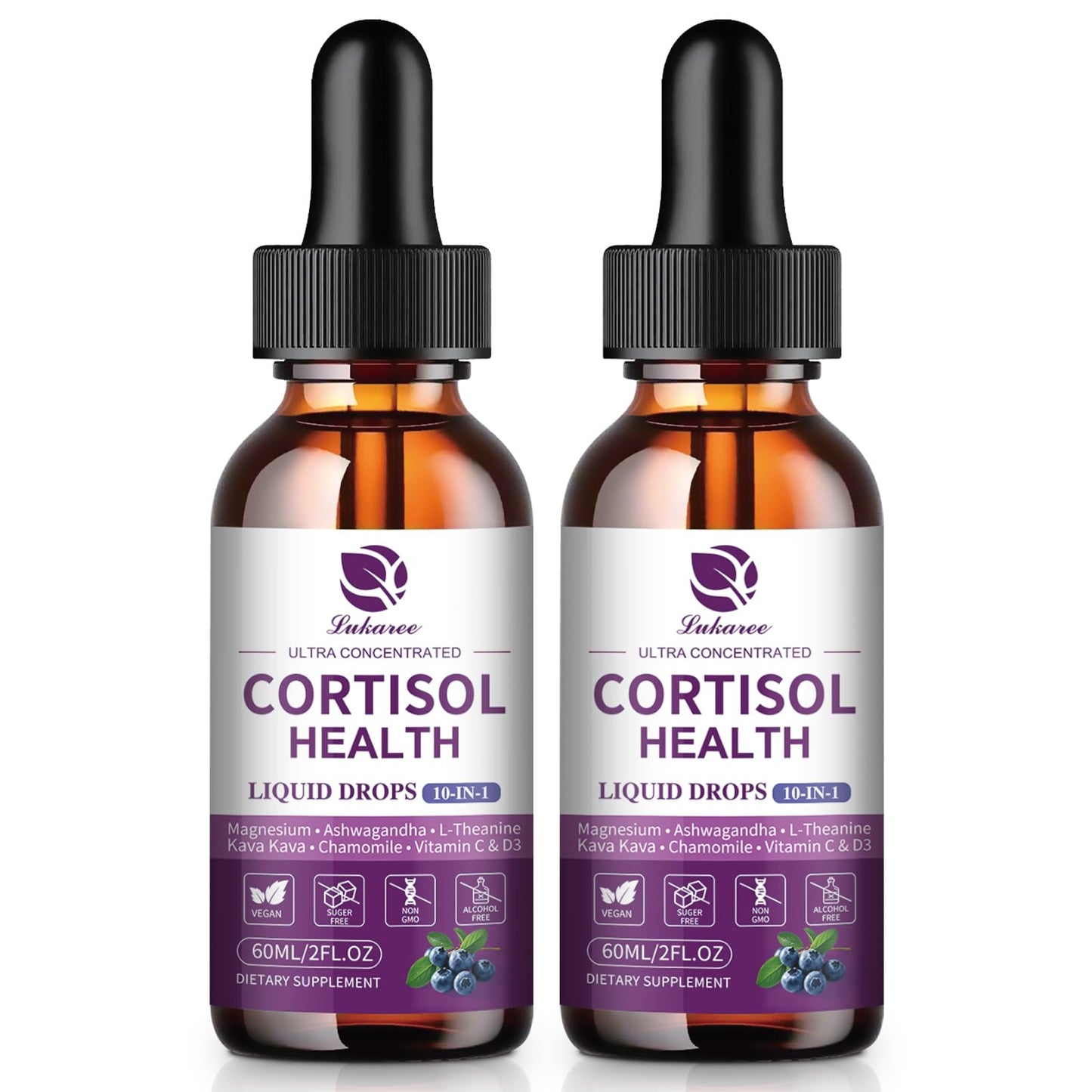 Lukaree Cortisol Supplements for Women, 10 in 1 Cortisol Reducer Detox with Ashwagandha, L-theanine, Kava Kava, Magnesium, Lower Cortisol, Mood, Focus, Sleep Support - 2 FL.OZ, Blueberry Flavor LukareeBuy Supplements Australia