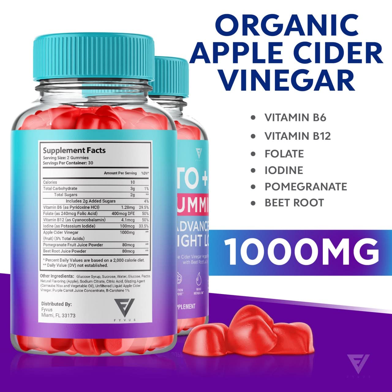 (3 Pack) Keto ACV Gummies Advanced Weight Loss Supplement, ACV Keto Gummies Belly FyvusBuy Supplements Australia