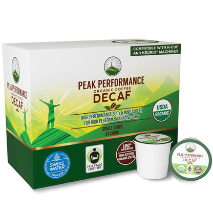 USDA Organic Decaf Coffee Pods - Compatible with K-Cup and Keurig Machines - High Altitude Decaf Coffee - Fair Trade Beans Medium Roast Single Serve Decaffeinated 24 Count Recyclable Cups Peak PerformanceBuy Supplements Australia