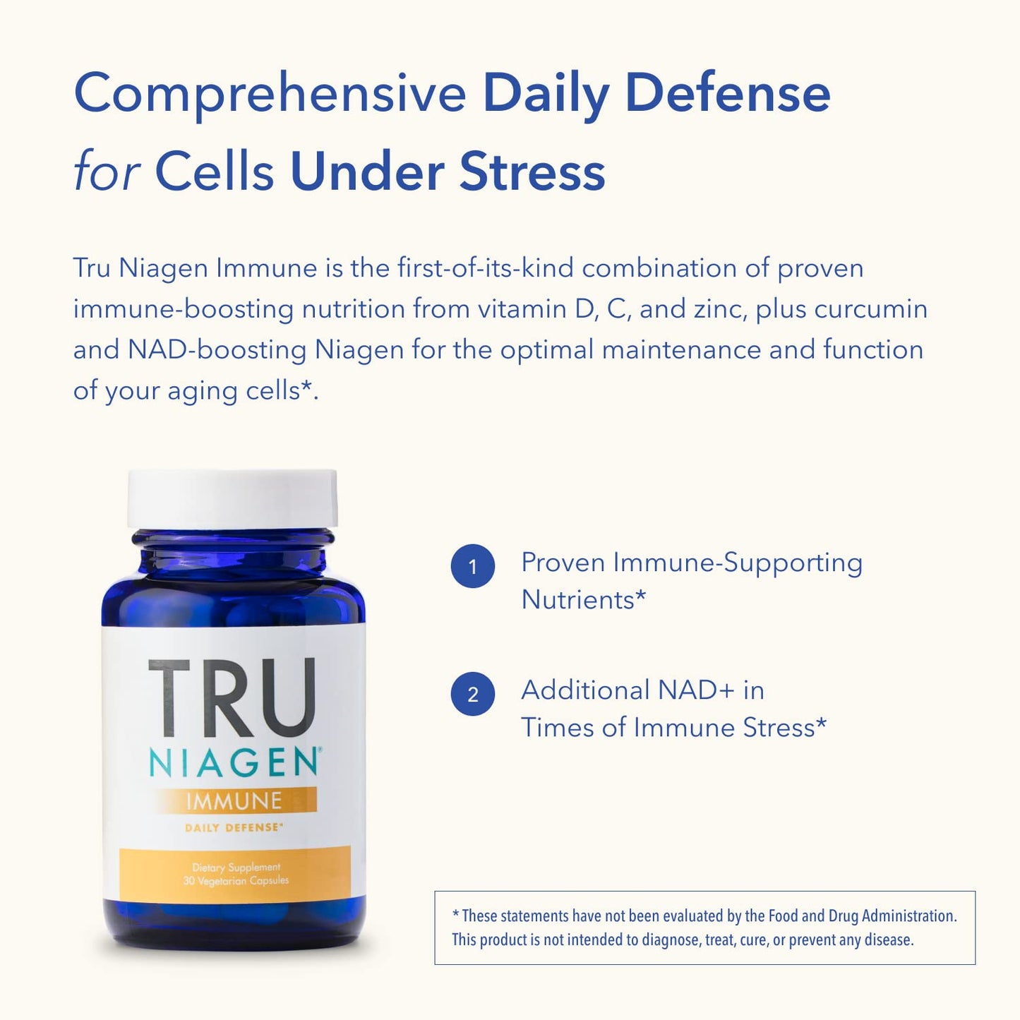 TRU NIAGEN Immune Support Supplement - Daily Defense - Vitamin C from Fermentation, Vegan Vitamin D3 2000 IU, Zinc, Plus Theracurmin (Curcumin) + Multi Award-Winning NAD Boosting Niagen 150mg 30ct TRU NIAGENBuy Supplements Australia