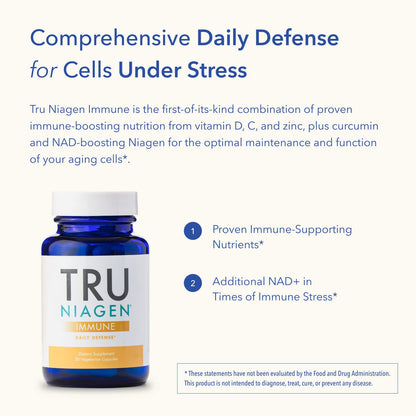 TRU NIAGEN Immune Support Supplement - Daily Defense - Vitamin C from Fermentation, Vegan Vitamin D3 2000 IU, Zinc, Plus Theracurmin (Curcumin) + Multi Award-Winning NAD Boosting Niagen 150mg 30ct TRU NIAGENBuy Supplements Australia