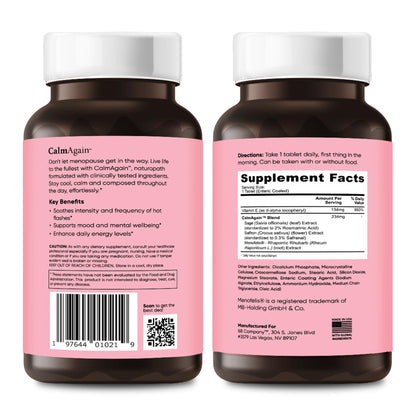 BB Company CalmAgain for Menopause Anxiousness, Mood Balance for Women | Stay Calm, Lower Cortisol, Fewer Mood Swings | Siberian Rhubarb