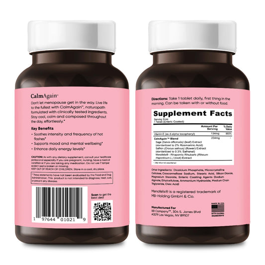 BB Company CalmAgain for Menopause Anxiousness, Mood Balance for Women | Stay Calm, Lower Cortisol, Fewer Mood Swings | Siberian Rhubarb