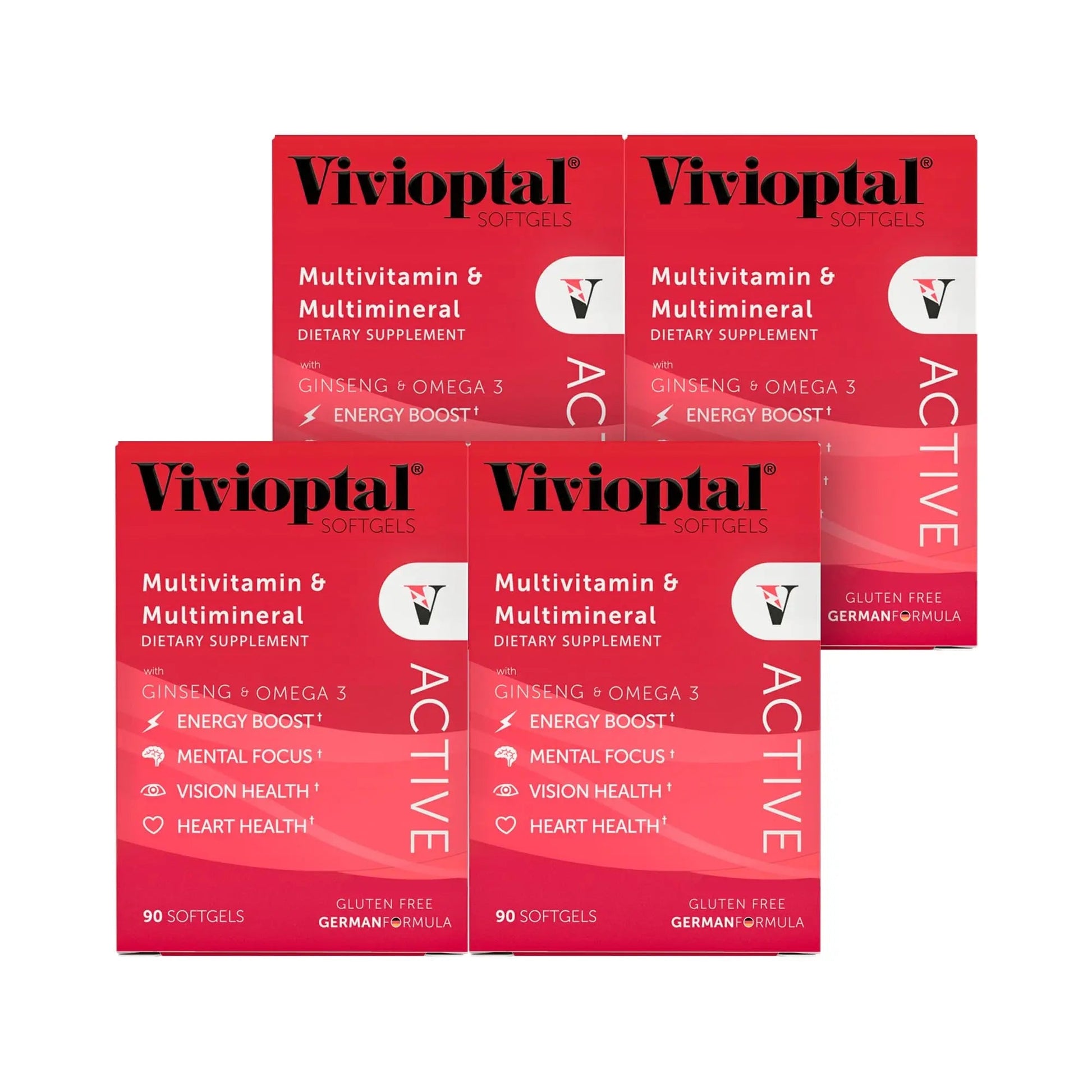 Vivioptal Active, 90 Softgels (1 Year Supply), Ginseng & Omega 3, Multivitamin & Multimineral, Gluten Free, German Formula Vivioptal VitaminsBuy Supplements Australia