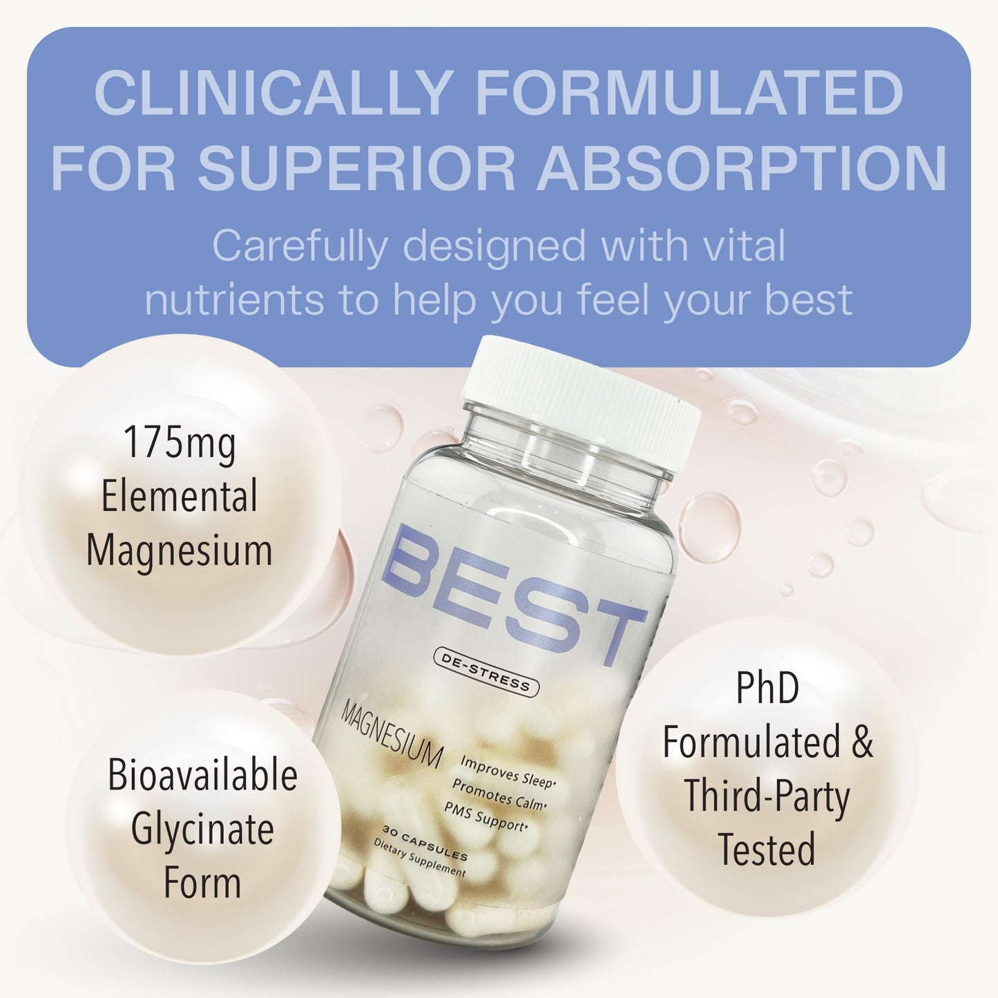 BEST Magnesium Glycinate Supplement for Women - High Absorption, Breakthrough for Sleep, Stress - Menopause Symptoms, Magnesium for Women Over 40 - Gentle on Stomach, Non-GMO, Vegan - 30 Day Supply BEST SupplementsBuy Supplements Australia