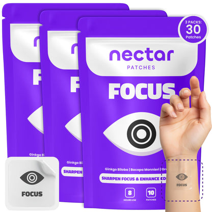 Nectar Focus Patches | Natural Cognitive Support with Ginkgo Biloba, Bacopa & Magnesium for Memory – Mental Clarity Neuro Patches for Work, Study – Clean Plant-Based Nootropic Alternative | 30 Count Nectar PatchesBuy Supplements Australia