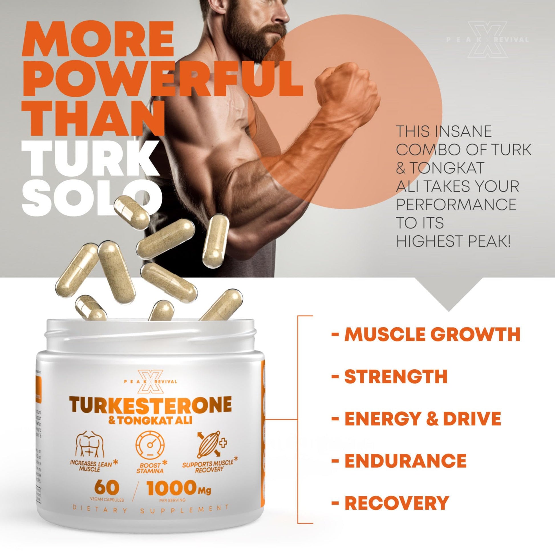 Peak Revival-X Turkesterone & Tongkat Ali 1000mg Supplement - 500mg