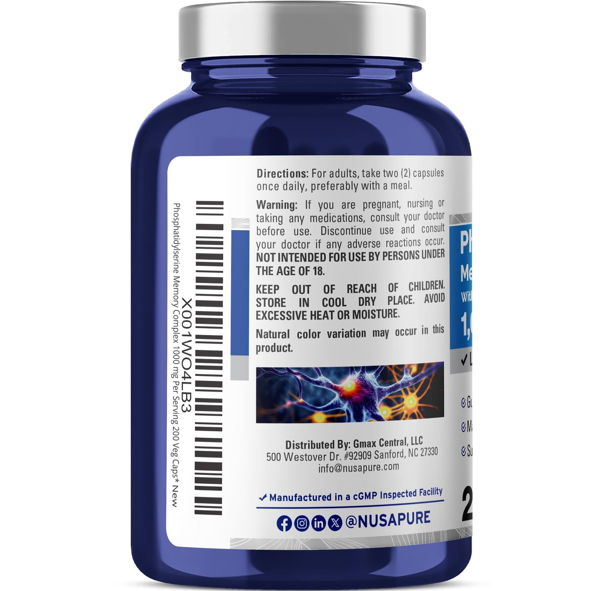 NusaPure Phosphatidylserine Memory Ultimate Complex 1000mg 200 Vegetarian Caps (Vegan, Non-GMO) NusaPureBuy Supplements Australia