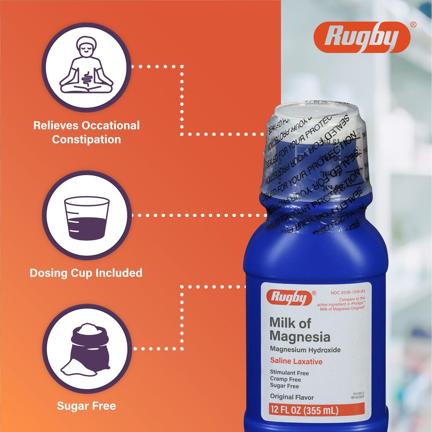 Rugby Milk of Magnesia Magnesium Hydroxide Saline Laxative – Stimulant, Cramp & Sugar-Free - Original Flavor – 12 Fl Oz RUGBY LABORATORIESBuy Supplements Australia