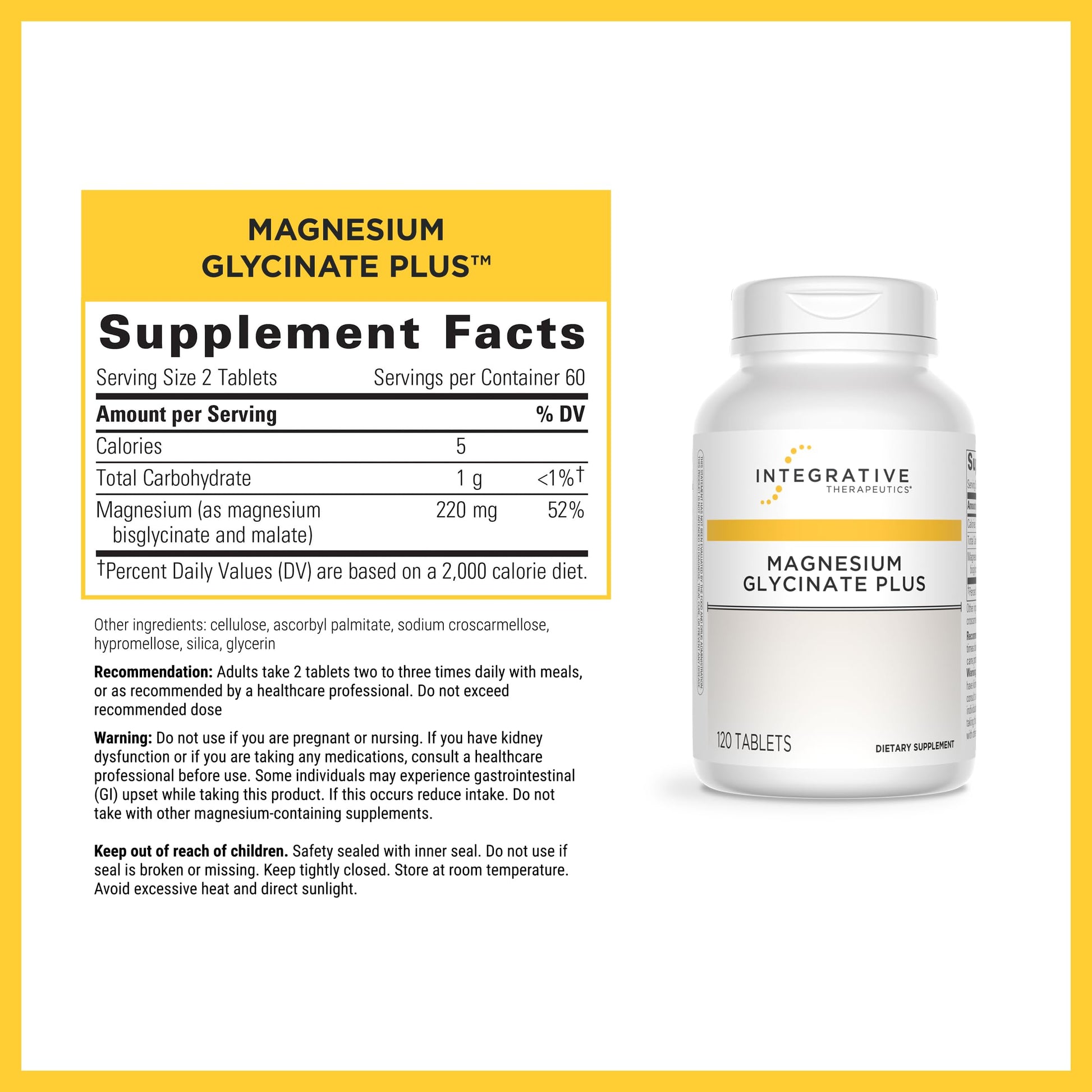 Integrative Therapeutics Magnesium Glycinate Plus - Brain Function Support Supplement for Adults* - Supports Heart and Muscular Function* - Dairy-Free & Gluten-Free - 120 Count (60 Servings) Integrative TherapeuticsBuy Supplements Australia