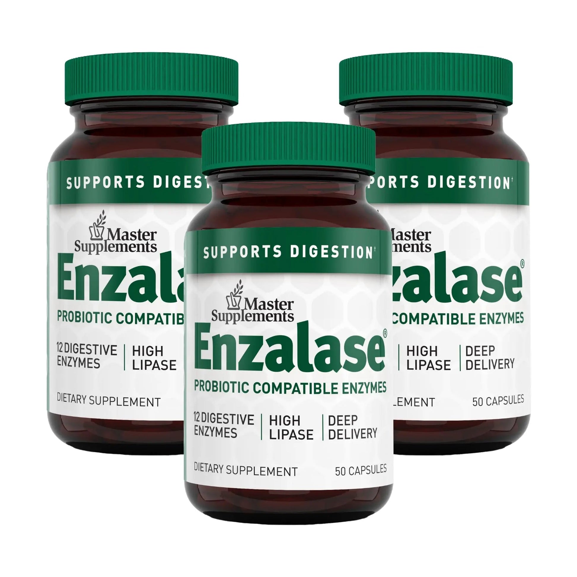 Master Supplements Enzalase - 50 Capsules, Pack of 3 - Probiotic Compatible Enzymes - Provides Digestive Boost + Gas & Bloating Relief - Gluten Free - 150 Total Servings ENZALASE buy supplements Au