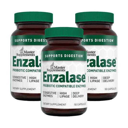 Master Supplements Enzalase - 50 Capsules, Pack of 3 - Probiotic Compatible Enzymes - Provides Digestive Boost + Gas & Bloating Relief - Gluten Free - 150 Total Servings ENZALASE buy supplements Au