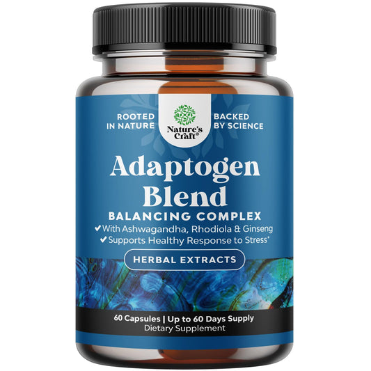 Herbal Adaptogen Mood Support Supplement - Calming Adaptogens Supplement for Stress & Cortisol Management with Ashwagandha Rhodiola Rosea & Maca Root - Vegan & Daytime Friendly - 60 Count Natures CraftBuy Supplements Australia