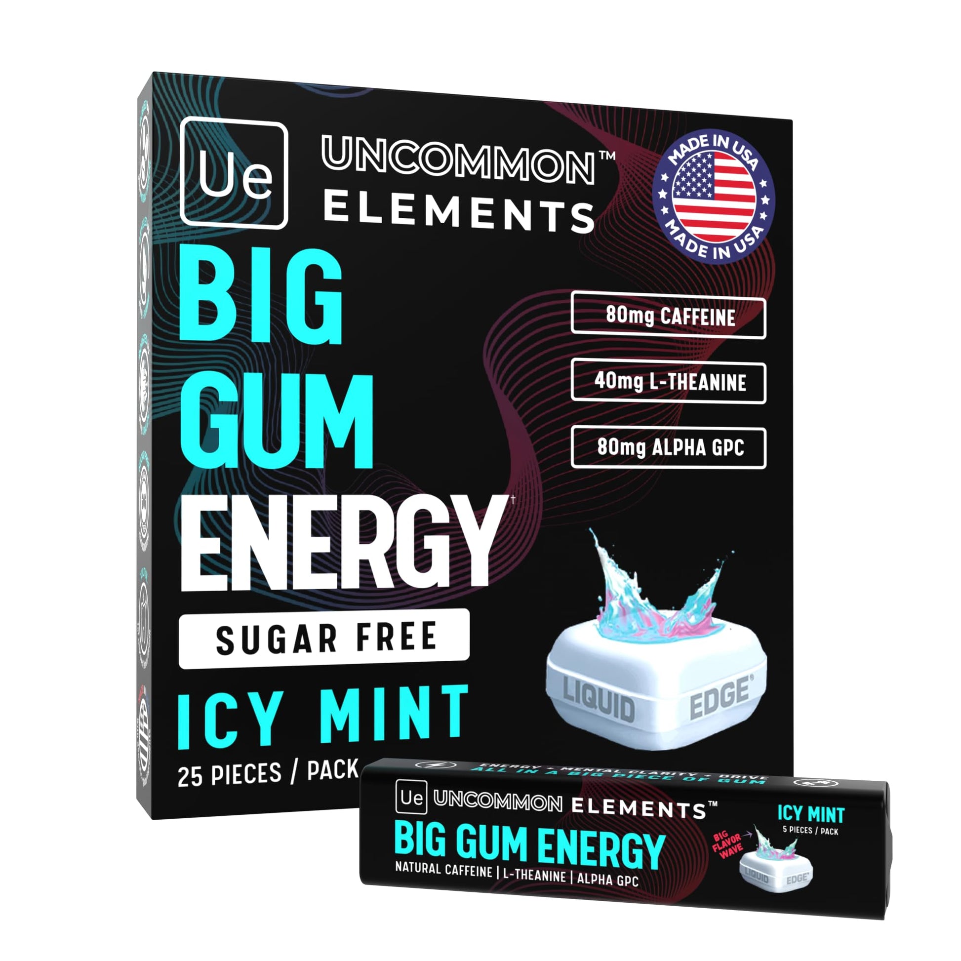 BIG GUM ENERGY & FOCUS – 80mg Caffeine + 40mg L-Theanine + 80mg Alpha GPC – Nootropic Chewing Gum for Focus, Energy & Execution – Icy Mint – 25 Pieces (5 Packs) Gym & Work Execution. UNCOMMON ELEMENTSBuy Supplements Australia