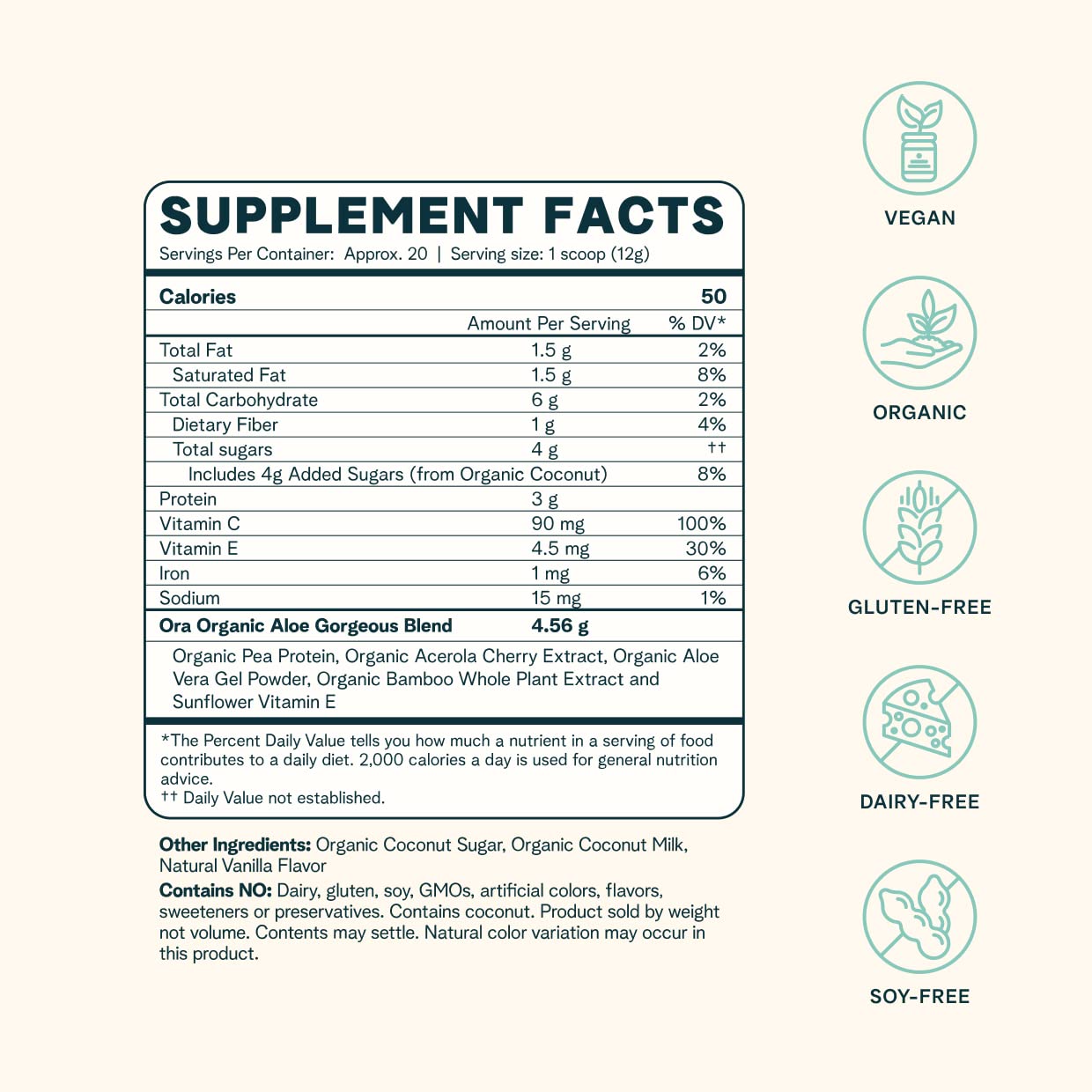Ora Organic Vegan Collagen-Boosting Powder for Women and Men - Hair, Skin, & Nails Support - Bamboo Silica, Plant-Based Protein, Organic Vitamin C, Aloe Vera - Vanilla Flavor, 20 Servings Ora OrganicBuy Supplements Australia