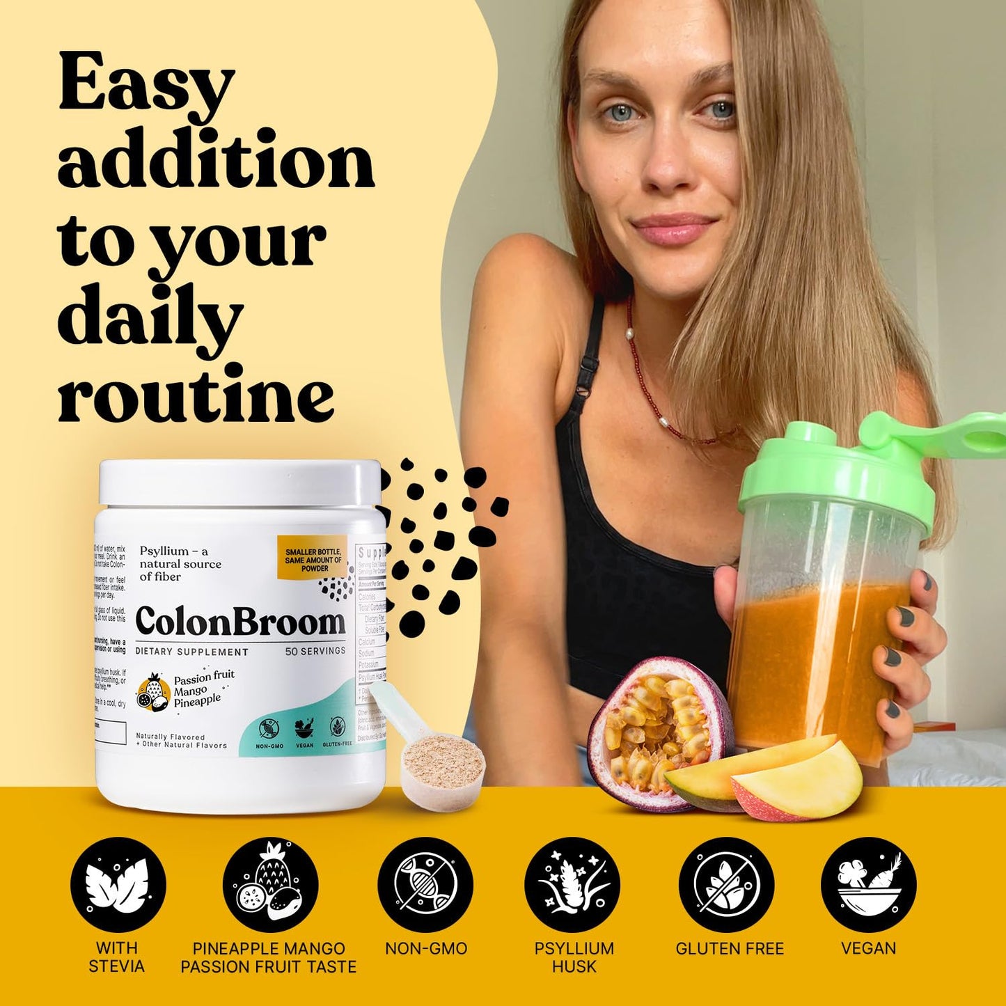 ColonBroom Psyllium Husk Powder with Stevia (Tropical Fruits) - Colon Cleanse for Bloating Relief & Gut Health - Colon Broom Fiber Powder Drink - Vegan Fiber Powder Stevia Supplement, 100 Servings ColonBroomBuy Supplements Australia