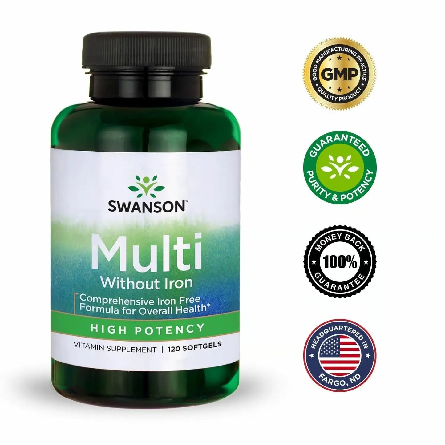 Swanson Multi Without Iron Multivitamin Health Supplement Iron-Free Formula 120 Softgels Sgels (2 Pack) Swanson