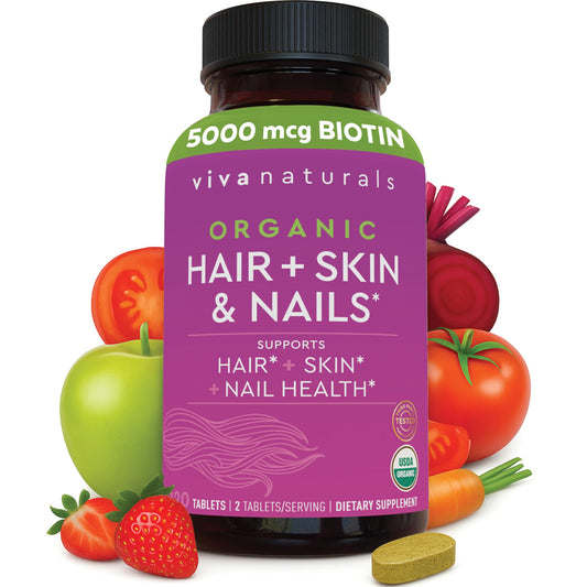 Biotin 5000 mcg Hair Skin Nails Vitamins for Women – Organic and Vegetarian-Friendly Supplement with Vitamin E, B-Vitamins, Spirulina Viva NaturalsBuy Supplements Australia