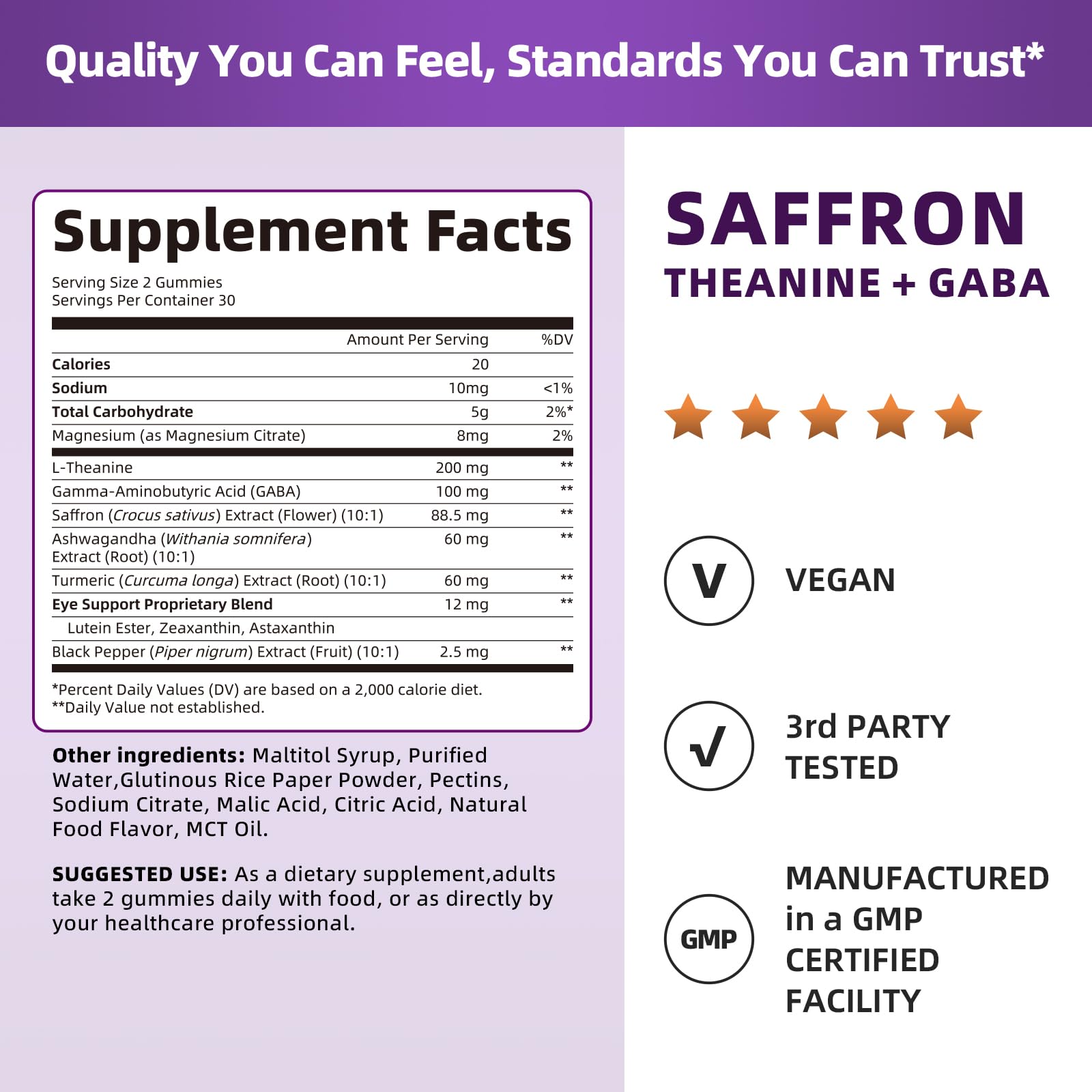 10-in-1 Saffron Supplements Gummies - Saffron Extract 88.5 mg with L-Theanine, GABA, Ashwagandha, Turmeric,Magnesium – Mood, Focus, Vision Support & Cortisol Balance, Sugar Free, Vegan, 60 Counts LukareeBuy Supplements Australia
