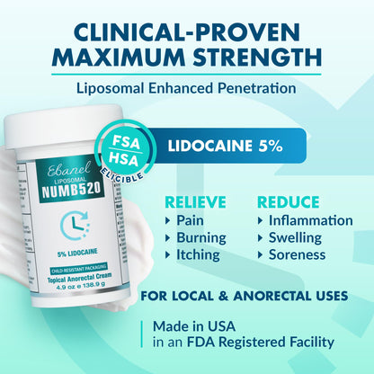Ebanel 5% Lidocaine Numbing Cream, Pain Relief Burn Itch Cream, Maximum Strength Topical Anesthetic with Allantoin, Vitamin E for Local and Anorectal Uses, Hemorrhoid Treatment, 4.9 Oz Gosupps WWW buy supplements Au