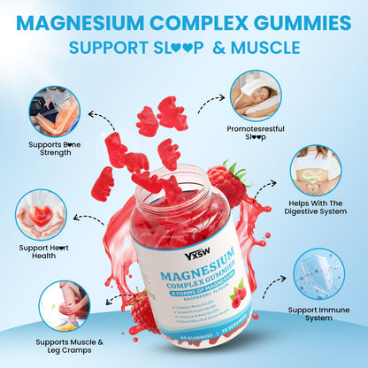 Magnesium Complex Gummies 8 Elemental 1000mg - Magnesium Glycinate, Citrate, Malate, Taurate, Supports Bones, Muscle, Nerve Health, for Women & Men, Vegan Non-GMO, Raspberry Flavor, 60 Count YXSW buy supplements Au