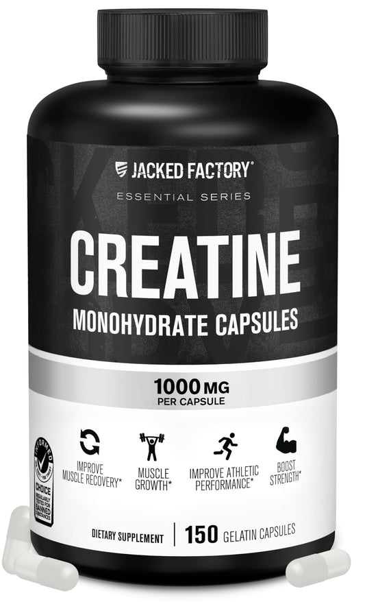 Jacked Factory Creatine Monohydrate Capsules - Creatine Pills for Muscle Growth, Increased Strength, Enhanced Energy Output and Improved Athletic Performance - 150 Capsules Jacked FactoryBuy Supplements Australia