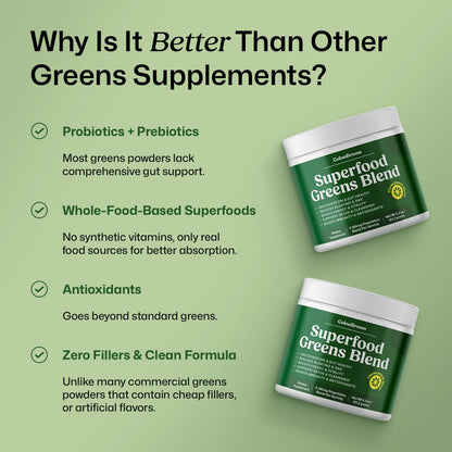 ColonBroom Superfood Greens Powder Supplement | Super Greens Juice Powder with Probiotics, Prebiotics, Spirulina & Chlorella | Natural for Energy, Immunity, Digestion & Detox Support | 28 Servings ColonBroomBuy Supplements Australia