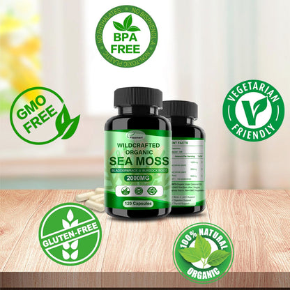 Fleamart Irish Sea Moss Capsules 120ct Raw Organic Sea Moss Wildcrafted Bladderwrack FleamartBuy Supplements Australia